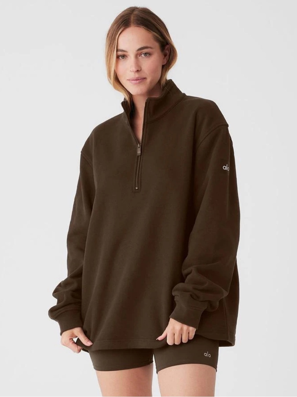 ALO Yoga Espresso Quarter-Zip Oversized Pullover